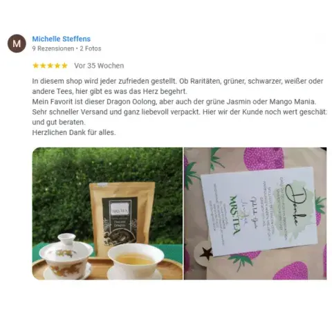 Google Bewertung Mrs. Tea Sterne Teehandel Onlineshop Muscatel Dragon