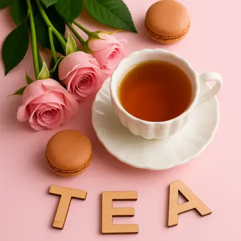 Tee, rosa Rosen, Macarons