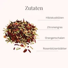 Zutaten daydream Mrs. Tea loser Tee Hibiskus, Zitronengras, Orangenschalen, Rosenblüten